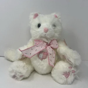 Calico Kätzchen weiße Katze Plüsch in Patches kariert Herz floral rosa Band selten  - Bild 1 von 19