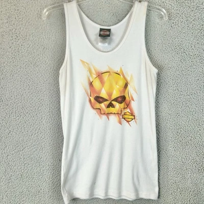 Regata feminina vintage Harley Davidson clássica com nervuras strass caveira GG EUA - Imagem 1 de 4