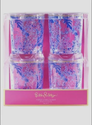 Lilly Pulitzer Coral Acrílico Lo-Ball Conjunto de 4 Multi Vidro para Piscina Rosa Novo - Imagem 1 de 4