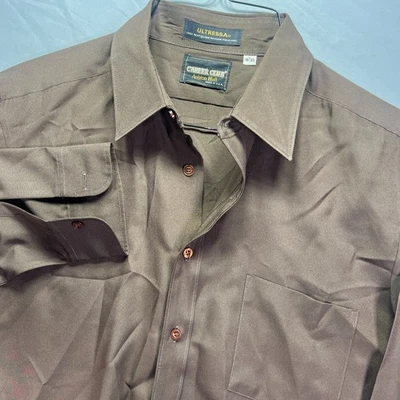 True Vintage Button Up Shirt Mens 16 Brown Long Sleeve Ultressa Dacron 70s - Image 1 of 4