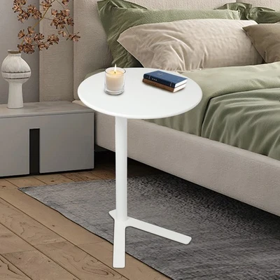 48cmx69cm Round Side Table White Side Table for Small Spaces with Y-shaped Base - Image 1 of 4