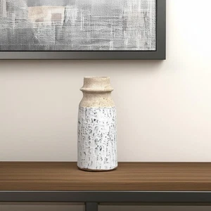 10" Beige And Ivory Cylinder Terracotta Table Vase - Picture 1 of 8