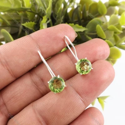 Peridot Stone Sterling Silver Wife Dangling Heart Chakra Daughters Day Earrings - Image 1 of 4