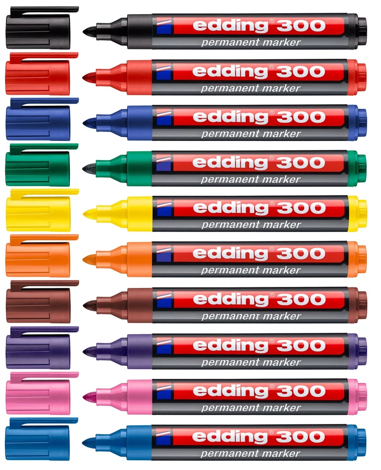 Edding 300 Permanent Marker 1,5-3mm Rundspitze Schwarz,Rot,Blau,Grün,Orange,Rosa - Bild 1 von 1