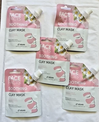 5 x Soothing Clay Masks Face facts 60ml each Vegan - Image 1 of 2
