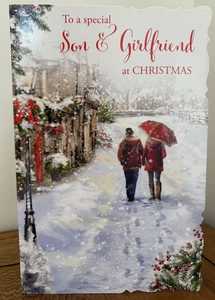Christmas Card Son and Girlfriend Card size 23cm x 15cm - Picture 1 of 5