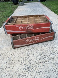 2x Original 1970 Coca-Cola Coke Red Wooden 24 Bottle Crate Chattanooga Tennessee - Picture 1 of 14