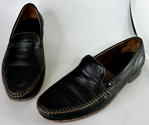 H.S. Trask Handsewn Bison Black Leather Penny Loafers, Men's Sz 9.5 W Vibram - Picture 1 of 9