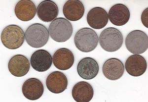 Old Coins Lot 24 Indian head pennies & V nickels - Picture 1 of 2