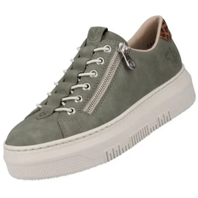 Rieker Damen Sneaker Halbschuh Grün M1952-52 Plateau Leder-Fußbett