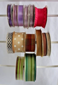 Lot Of 13  Multicolor Spools Of Ribbon 1/4” To 1.5" - Picture 1 of 5