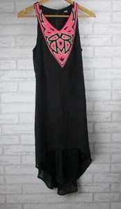 Dotti womens shift dress hi lo black pink embroided 8 scoop neck - Picture 1 of 9