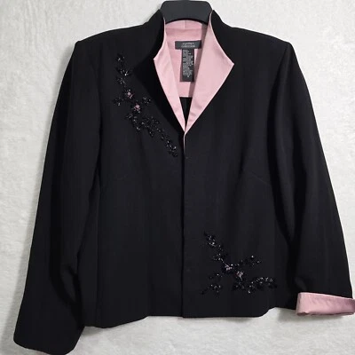 Blazer Dressbarn Collection Mujer Talla 14 Negro y Rosa Sin Cierre Cuentas Floral Foto 1 de 4
