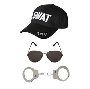 Kids SWAT Fancy Dress Costume Set Military Hat Glasses Handcuffs Boys & Girls - Picture 1 of 8