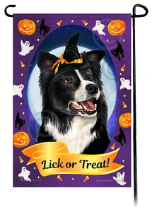 Halloween Garden Flag - Black and White Border Collie - Picture 1 of 1