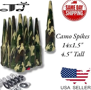 20Pc Camo 4.5" Tall 14x1.5 Spike Lug Nut+Key Fit Dodge Durango Ram1500 & More - Picture 1 of 3