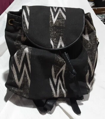 Backpack Lucky Brand Textile Adjustable Hand Strap Flap Drawstring Black Oyster - Image 1 of 4