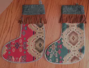 Vintage Gobelin Weihnachtsstrümpfe 2er Set Southwestern Borte - Bild 1 von 13