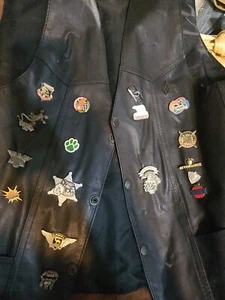 Mens Vest Motorcycle  Sz  S M  Hot Leather Genuine 15 collectible vintage pins  - Picture 1 of 17