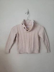 Gap Kids Boys Cable Knit Sweater XS 4-5 Beige 1/4 Button  Preppy Holiday Photos  - Picture 1 of 8