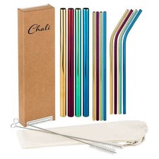 Cannuccia IN ACCIAIO INOX COLORATO 12er Set con SPAZZOLA, potabile stelo riutilizzabili Chali ®