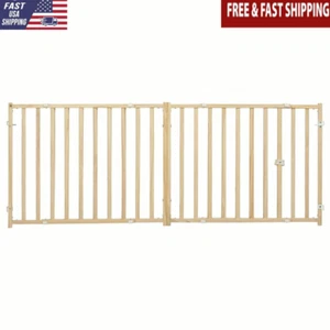 Extra Wide Wooden Dog Gate 24in High Adjustable Safety Barrier 50-94 in Entryway - Picture 1 of 6