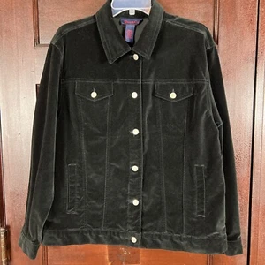 Denim & Co. Velvet Trucker Style Black Jacket Women's Medium Cotton Spandex - Picture 1 of 17