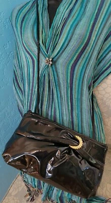 Bolsa de ombro feminina vintage Morris Moskowitz couro envernizado preto tiracolo  - Imagem 1 de 4