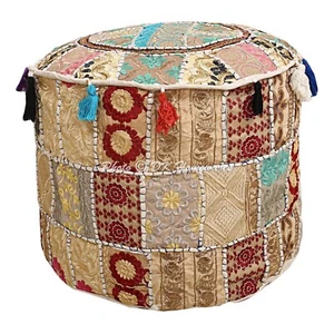 New 18 in Vintage Handmade Patchwork Pouf Cover Ottomans Stool Boho Meditation - Picture 1 of 7