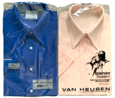 Vtg 70's Men's VAN HEUSEN Polyester Knit Short/Sleeve Shirt 16 Neck CHOOSE COLOR - Image 1 of 4