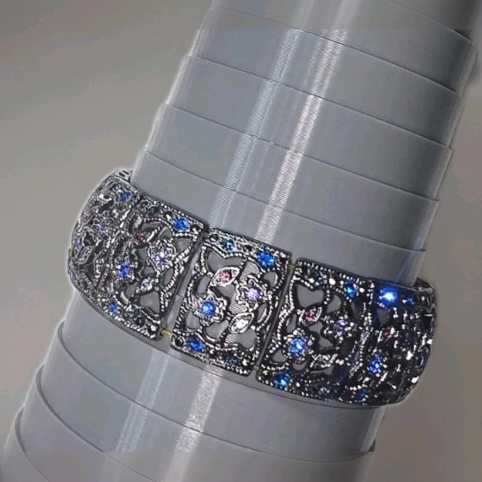 JOAN RIVER PULSEIRA ELÁSTICA AZUL-PETRÓLEO RUBI PEDRAS ROXAS  - Imagem 1 de 4