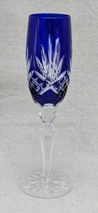 AJKA CAROLINE CHAMPAGNE FLUTE CUT TO CLEAR CRYSTAL BOHEMIAN HUNGARY COBALT BLUE - Picture 1 of 3