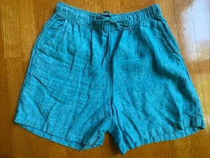 Tahari Shorts Women S 100% Linen Heather Green Tie Front Classic Pockets Solid - Picture 1 of 4
