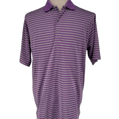 Camisa polo de golf Donald Ross a rayas moradas para hombre talla M manga corta Foto 1 de 4