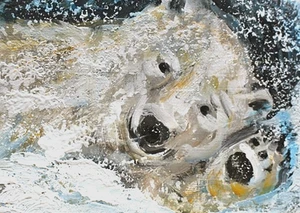 ORIGINAL ACEO Gemälde EISBÄR Winterjunges Tier weiß Arktis Schnee ATC ART - Bild 1 von 1