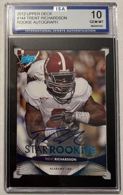 2012 Upper Deck Trent Richardson #144 Rookie Autograph ISA 10 GEM MT - Image 1 of 2