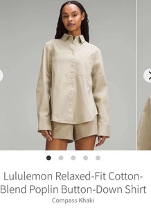 NWT Lululemon Women’s Cotton-Blend Poplin Button-Down Shirt XL $98 Compass Khaki - Picture 1 of 9
