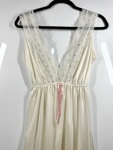 Camisón de novia largo con ribete de encaje Gilead vintage años 70 Empire Plunge para mujer talla pequeña - Imagen 1 de 15