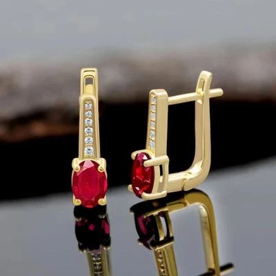 Birthstone Hoop Earring for Her 2Ct Lab Created Red Ruby 14k Yellow Gold Plated - Image 1 of 4