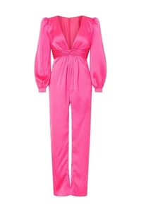 Ieena for Mac Duggal Hot Pink Satin Jumpsuit Size 10 Wedding Cocktail NEW - Picture 1 of 5