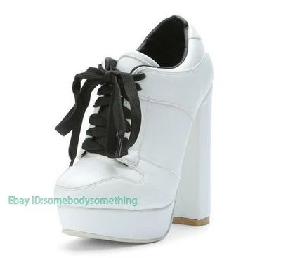 Women's Ankle Boots Round Toe High Block Heel Lace Up Platform Shoes Oversize - Image 1 of 4