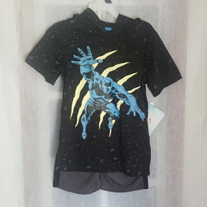 NWT Marvel Black Panther Boys Cosplay Hooded Top & Shorts Outfit Set Size 4 - Picture 1 of 8