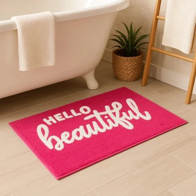 Hola Hermosa Alfombra de Baño - 31.5" x 19.7", Alfombra de Baño Rosa Lavable a Máquina con... Foto 1 de 4