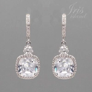 Pendientes colgantes colgantes con palanca trasera de zirconia cúbica enchapados en oro blanco 7264 - Imagen 1 de 4