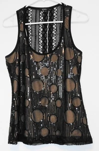 XOXO Women's Blouse Top Size L Black Sequined Sleeveless Scoop Neck - Picture 1 of 4