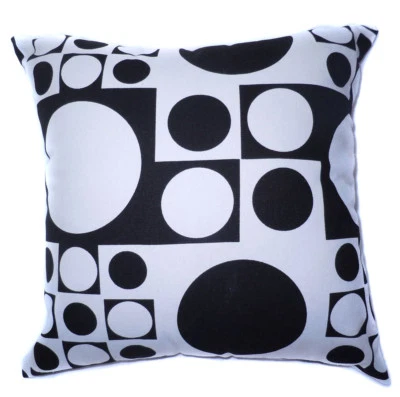 AL01a Black White Square Circle Dot Cotton Canvas Cushion Cover/Pillow Case Size - Image 1 of 4