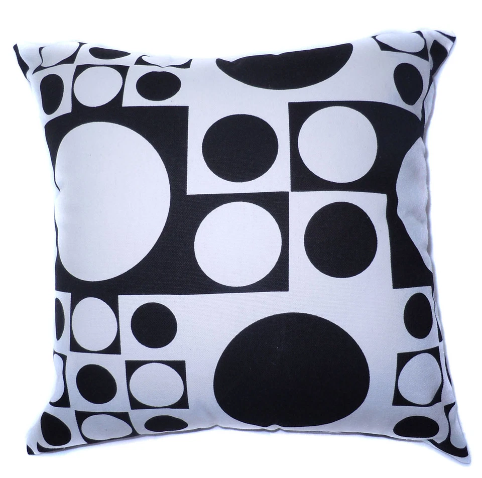 AL01a Black White Square Circle Dot Cotton Canvas Cushion Cover/Pillow Case Size - Image 1 of 4