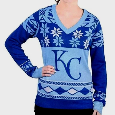 KANSAS CITY ROYALS Womens Sweater Size Medium Ugly Christmas Holiday Blue Klew - Image 1 of 4