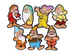 Snow White and The 7 Dwarfs Characters 1.25 inch Wide Metal Enamel Set of 7 Pins - Picture 1 of 1