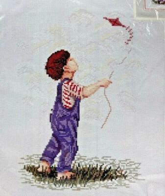 NUEVO 1999 Janlynn Boy Con Cometa 29-31 Kit Punto de Cruz Contado 10x13 De Colección 9257 Foto 1 de 3